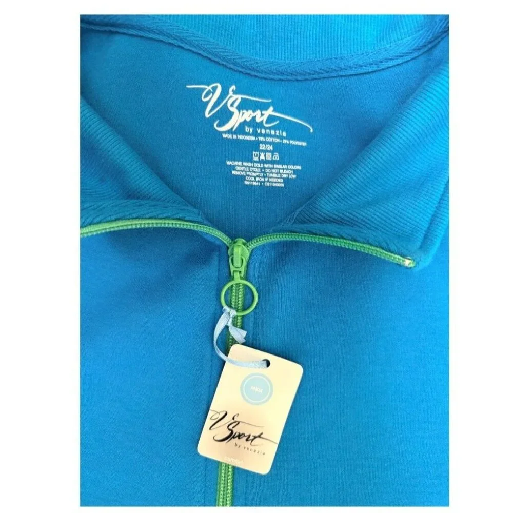 V Sport By Venezia Blue White Trim Full Zip Athletic Jacket Size 22/24 - Picture 3 of 6